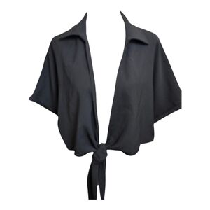 🔴Black Crop Ties at Waist Blouse